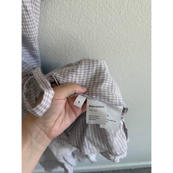 Reformation‎ Women’s Linen Gingham Sally Wrap Dress Sz L - Picture 5 of 8